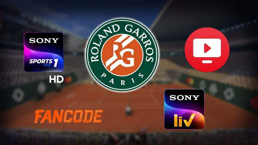 Which broadcasters have the digital rights in India for the Roland Garros 2025?